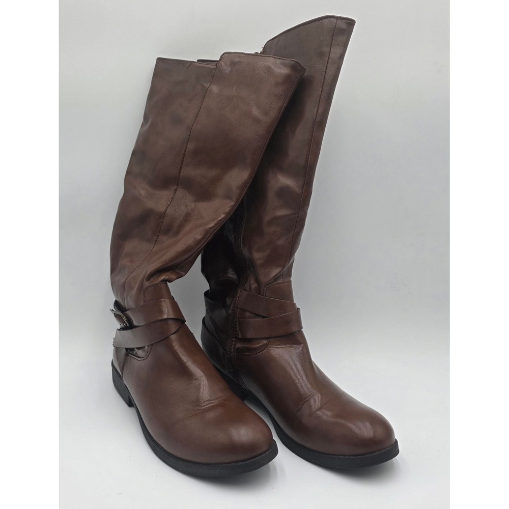 Style & Co Madixe Brown Faux Leather Riding Boots Women's 9M Tall Knee High Zip